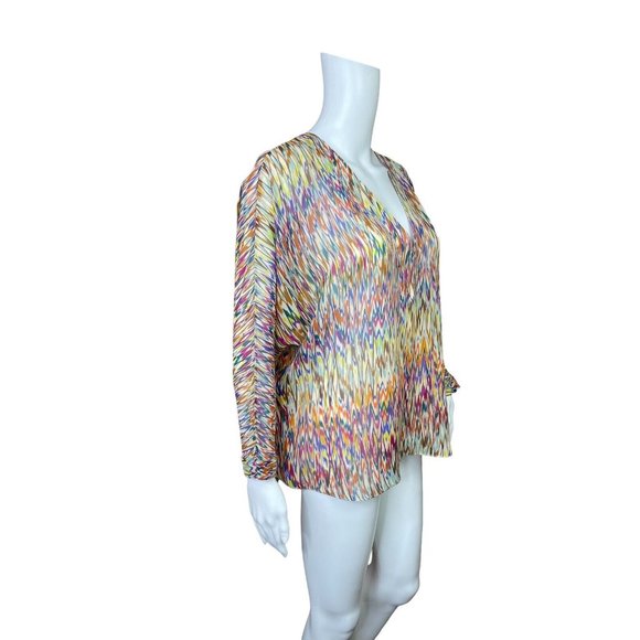 Rory Beca Silk Semi Sheer MultiColor Dolman Sleeve Tunic Top size Medium - Picture 5 of 9